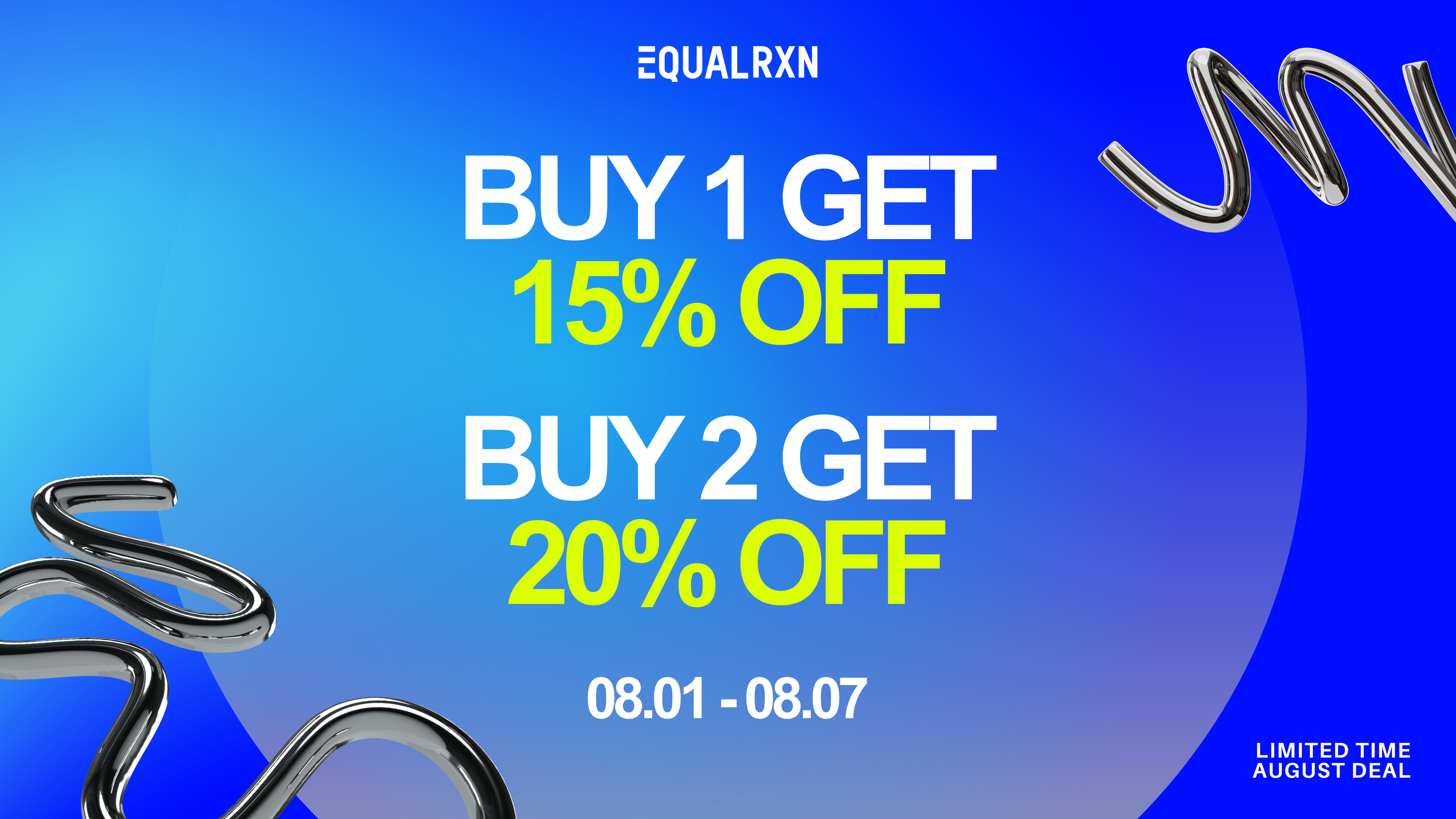 Promotional banner with 'Equal RXN' offer on a blue background